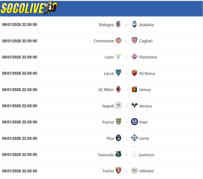 Lịch thi đấu Tháng 1/2026